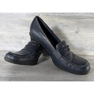 Bare Traps Visa Navy Blue Leather Chunky Heel Loafers Leather Size 7.5 M